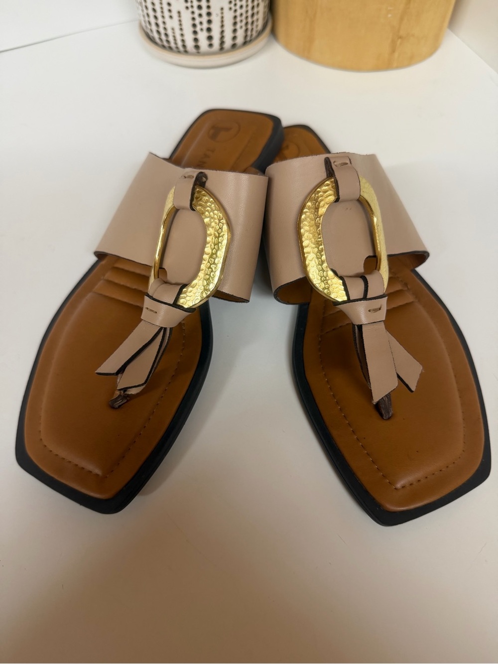 Tan Leather Flat Sandals by Tanara
